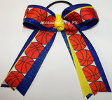 Basketball Royal Blue Yellow Ponytail Bow
