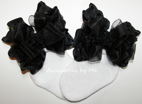 Black Organza Ruffle Bow Socks
