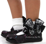 Menzies Black White Plaid Check Bow Socks 