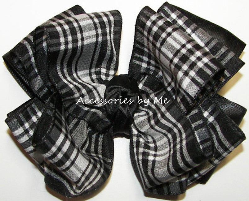 Blue and White Plaid Hair Bow - wide 1