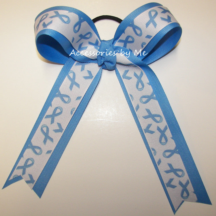 Blue Awareness Ribbon Ponytail Bow