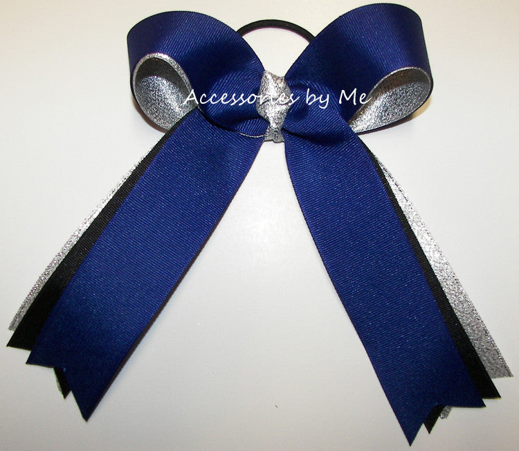 Cheerleader Royal Blue Black Silver Ponytail Holder Bow FREE US Shipping - Accessories by Me
