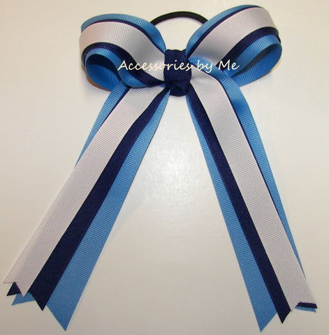 Blue White Streamers Ponytail Holder Bow
