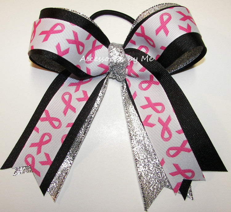 Pink Ribbon Hair Bows, Breast Cancer Ribbon Pony Tail Holder