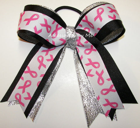 Glittery Pink Breast Cancer Awareness Ribbon Hair Clip, Bow Stacker