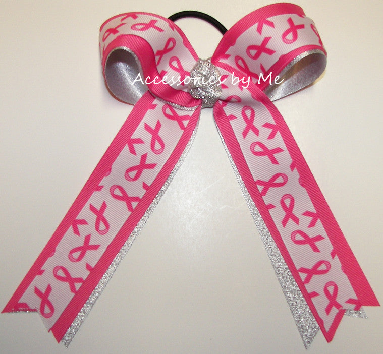Sparkly Hot Pink Cancer Ponytail Bow