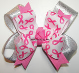 Breast Cancer Hot Pink Silver Big Cheer Bow - Accessories by Me