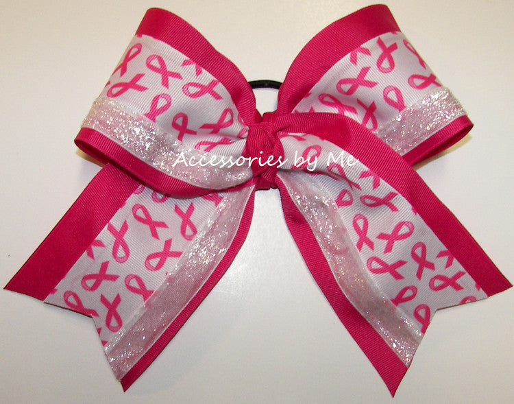 Sparkly Breast Cancer Big Cheer Bow