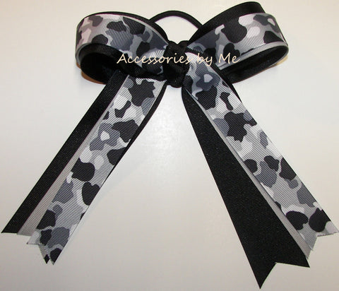 Camouflage Gray Black Ponytail Bow