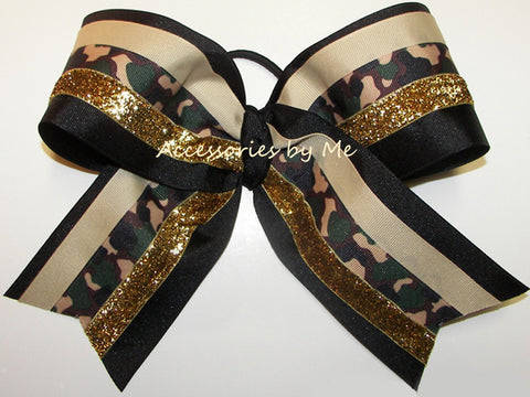 Camouflage Green Gold Big Cheer Bow