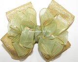 Sage Green Gold Metallic Hair Bow
