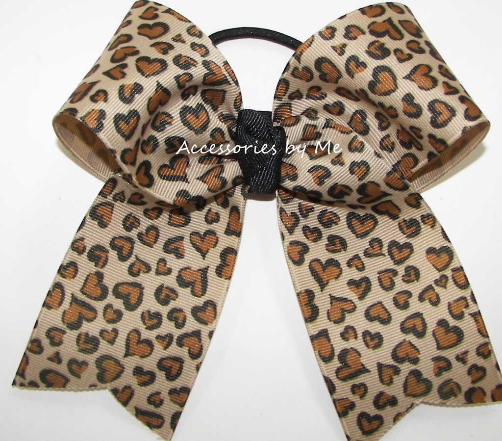 Cheetah Brown Black Love Print Cheer Bow