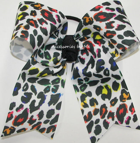 Cheetah Rainbow Print Cheer Bow
