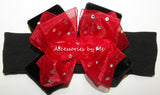 Glitzy Red Black Velvet Bow Baby Headband - Accessories by Me