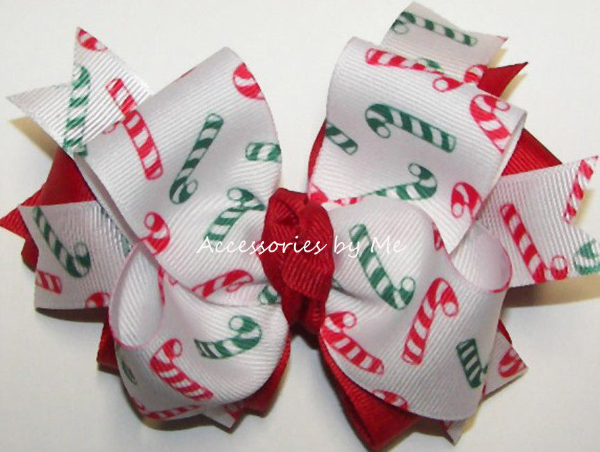 Christmas Candy Cane Red Green Hair Bow