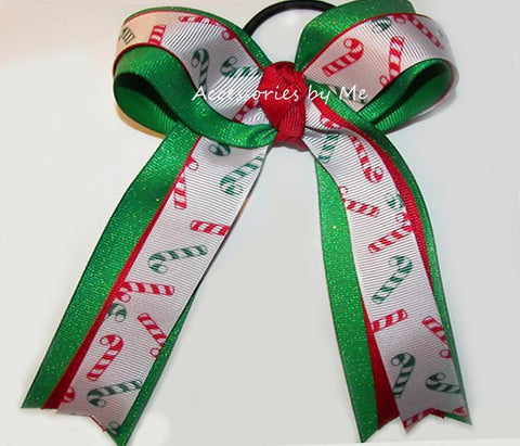Christmas Candy Cane Ponytail Bow