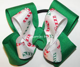 Christmas Candy Cane Green Red Hair Bow