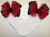 Fancy Red Black Organza Satin Bow Socks - Accessories by Me