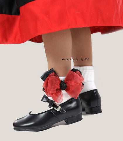 Red Black Organza Satin Bow Socks