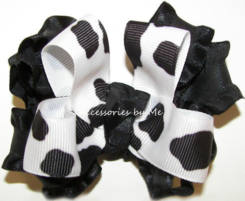 Cow Print Black White Hair Bow