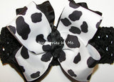 Cow Print Black White Ruffle Bow Crochet Headband
