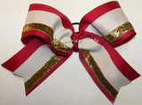 Cranberry Red Off White Gold Big Cheer Bow