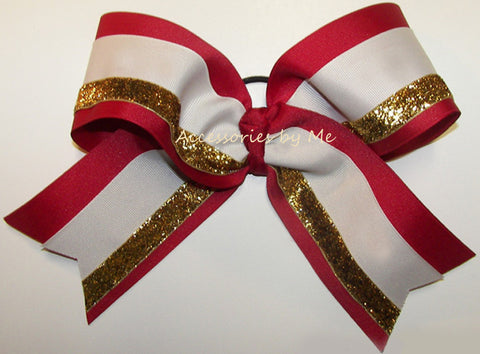 Cranberry Red Gold White Cheer Bow