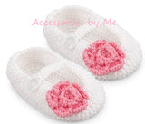 White Pink Flower Crib Shoes