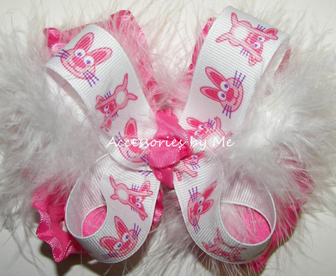 Easter Bunny Marabou Pink Hair Bow