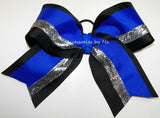 Blue Black Silver Big Cheer Bow