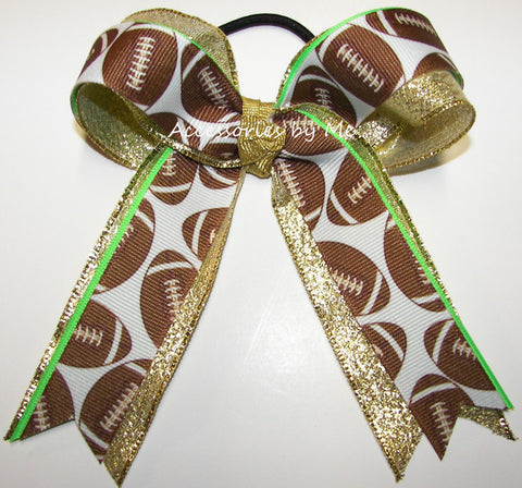 Football Neon Green Gold Ponytail Bow