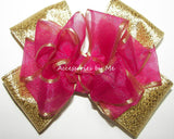 Fuchsia Pink Gold Organza Metallic Hair Bow