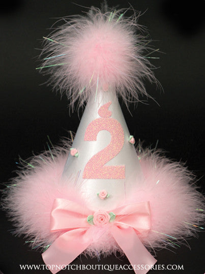 Girls 2 nd Birthday Pink Marabou Party Hat - Accessories by Me