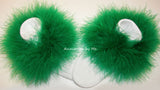 Green Marabou Feather Trim White Socks