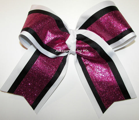 Sparkly Hot Pink White Black Big Cheer Bow