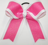 Glitter Hot Pink White Cheer Bow