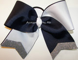 Sparkly Navy White Silver Big Cheer Bow