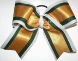 Glitter Old Gold Forest Green White Cheer Bow