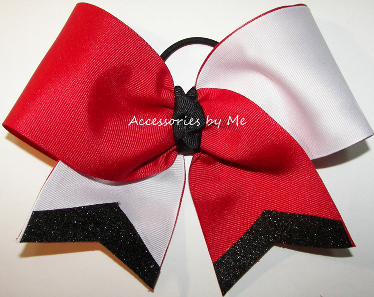 Sparkly Red White Black Glitter Big Cheer Bow