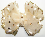 Glitzy Ivory Gold Lame Girls Hair Bow - Accessories by Me