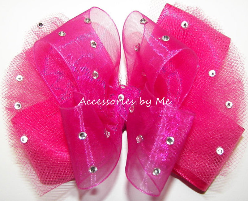 Glitzy Shocking Pink Organza Tutu Hair Bow - Accessories by Me