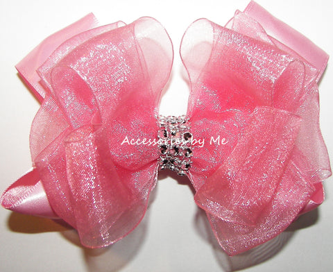 Hot Pink Ruffle Hair Bow, Hot Pink Pageant Clip, Pink Over the Top Bow –  Accessories by Me, LLC