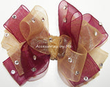 Glitzy Wine Gold Organza Hair Bow 