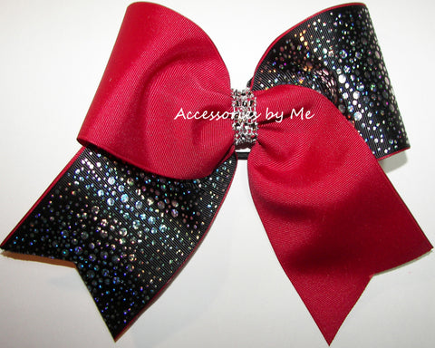 Glitzy Cranberry Red Black Cheer Bow