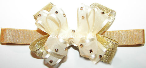 Glitzy Ivory Gold Lame Small Bow Headband