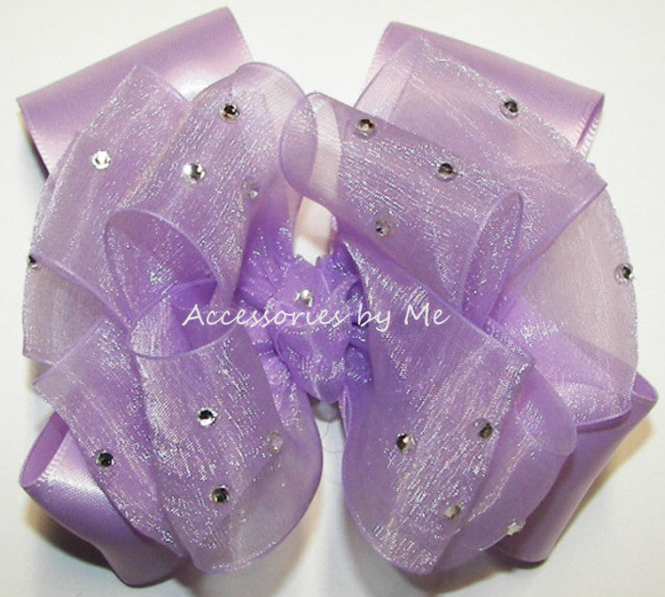Glitzy Lavender Organza Satin Hair Bow - Accessories by Me