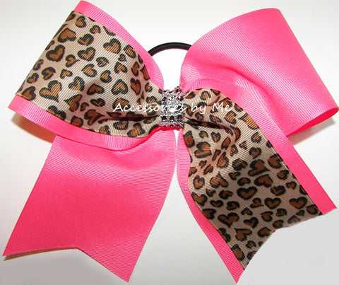 Sparkly Cheetah Neon Pink Cheer Bow