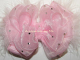 Glitzy Pink White Marabou Crochet Headband - Accessories by Me