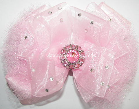 Glitzy Light Pink Organza Tutu Hair Bow