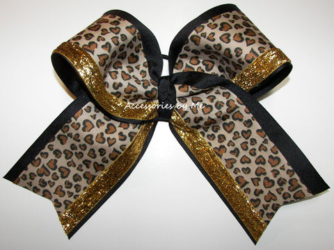 Leopard Black Gold Glitter Cheer Bow
